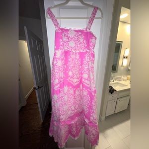 Juliet Dunn Palladio Print bow back dress in orchid